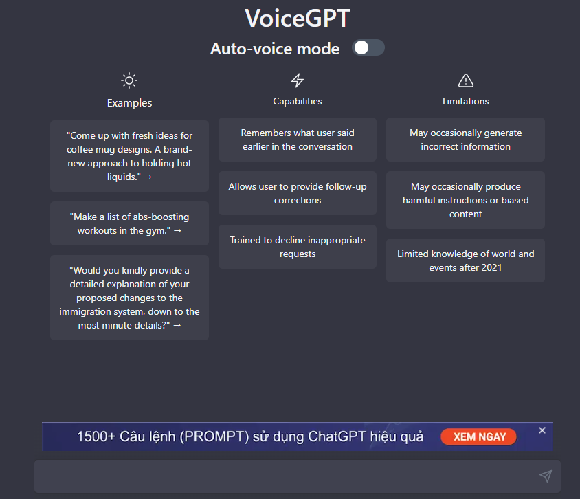 Giao diện chát voiceGPT